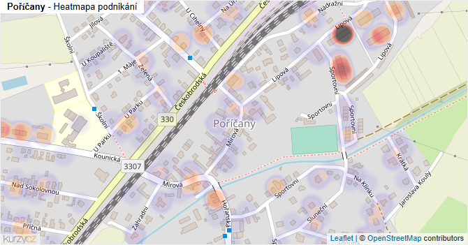 Poříčany - mapa podnikání