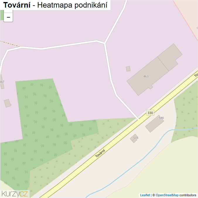 Mapa Tovární - Firmy v ulici.