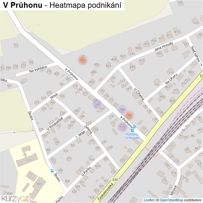 Mapa V Průhonu - Firmy v ulici.