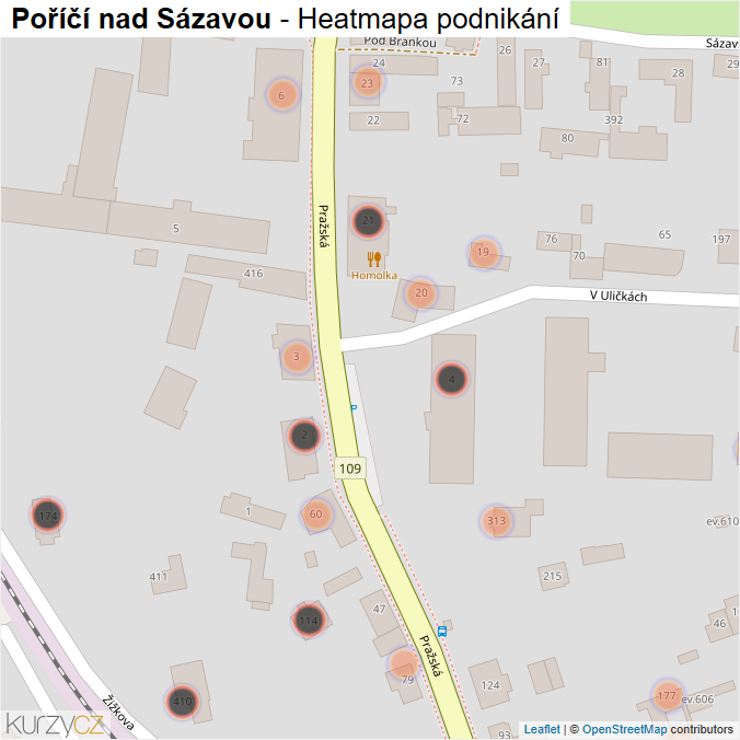 Mapa Poříčí nad Sázavou - Firmy v obci.