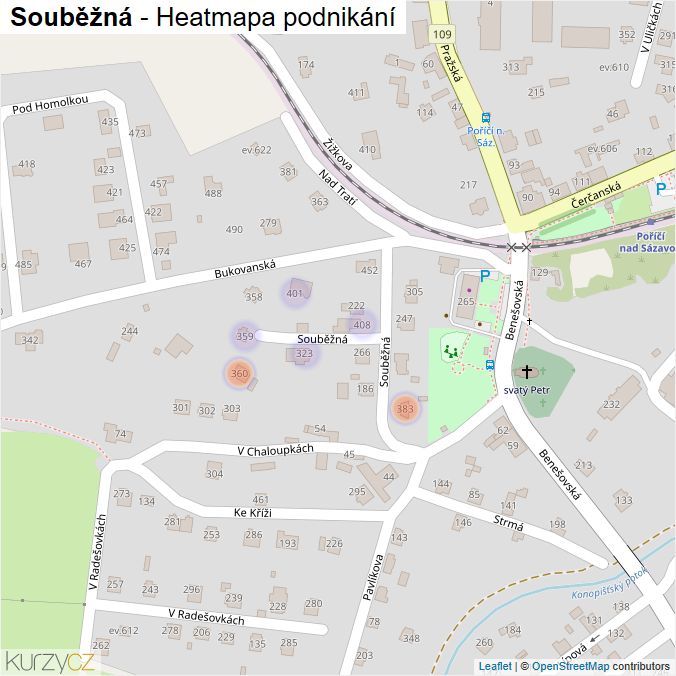 Mapa Souběžná - Firmy v ulici.
