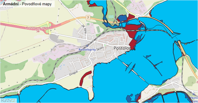 Armádní - záplavové mapy stoleté vody