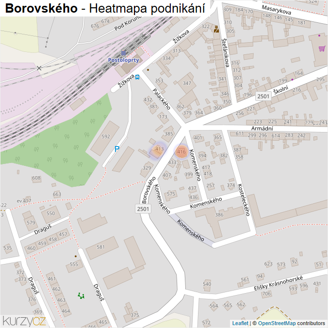 Mapa Borovského - Firmy v ulici.