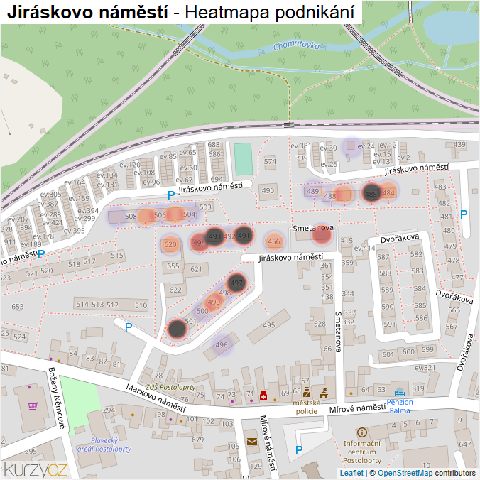 Mapa Jiráskovo náměstí - Firmy v ulici.