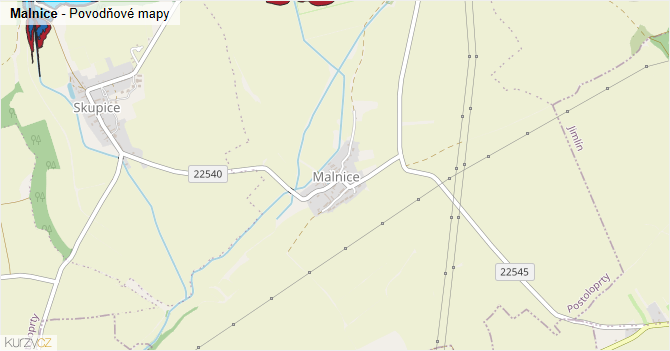 Malnice - záplavové mapy stoleté vody