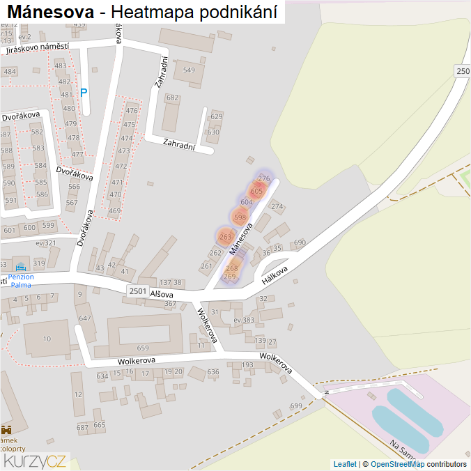 Mapa Mánesova - Firmy v ulici.