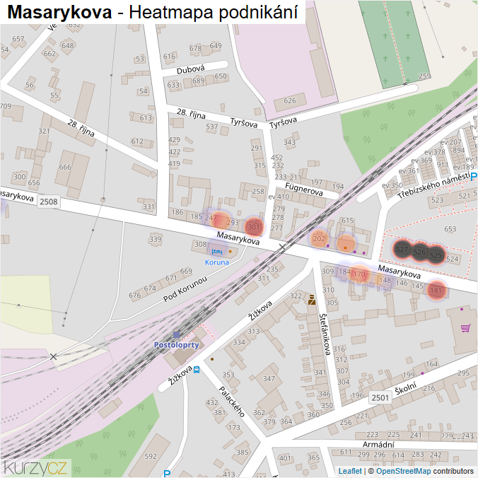 Mapa Masarykova - Firmy v ulici.