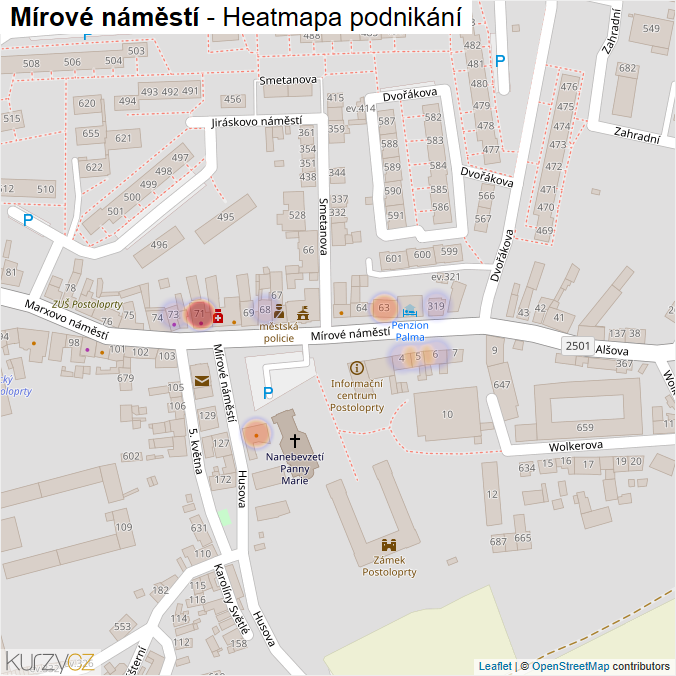 Mapa Mírové náměstí - Firmy v ulici.