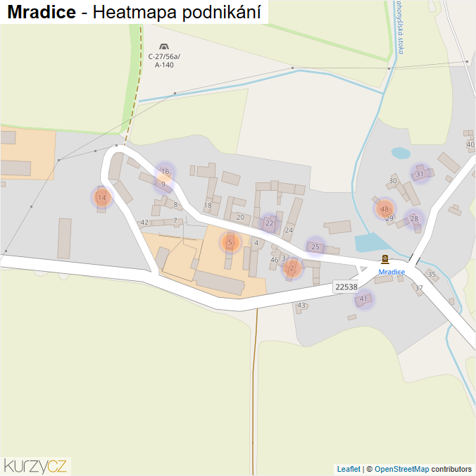 Mapa Mradice - Firmy v části obce.