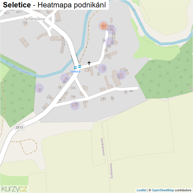 Mapa Seletice - Firmy v části obce.