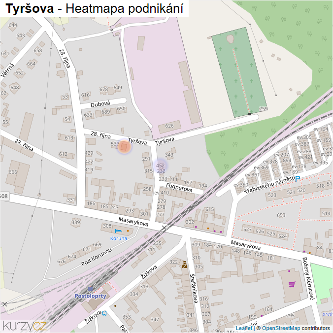 Mapa Tyršova - Firmy v ulici.