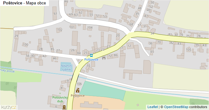 Poštovice - mapa obce