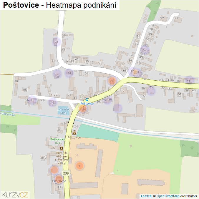 Mapa Poštovice - Firmy v části obce.