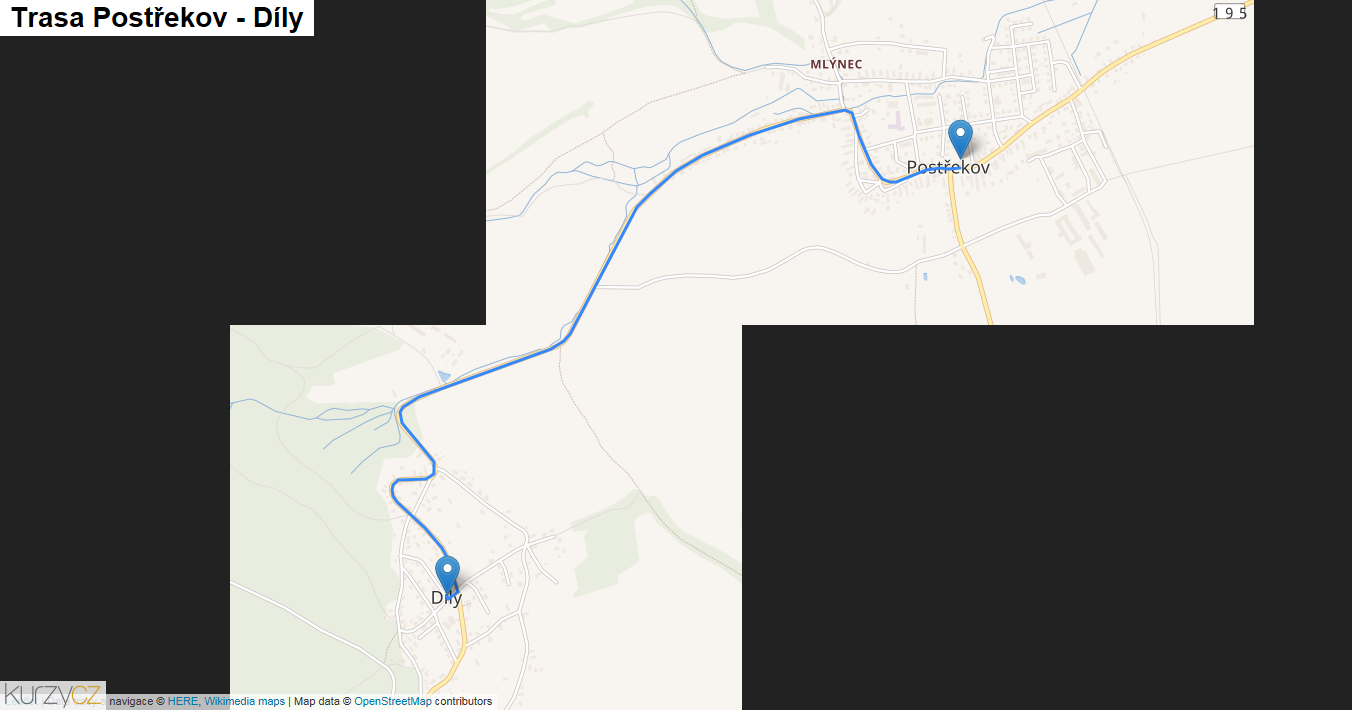 Postřekov-Díly, mapa trasy