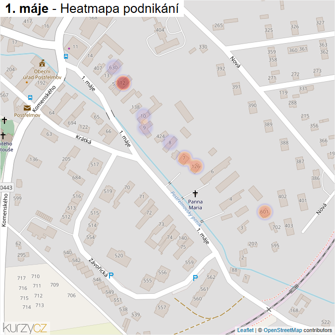 Mapa 1. máje - Firmy v ulici.