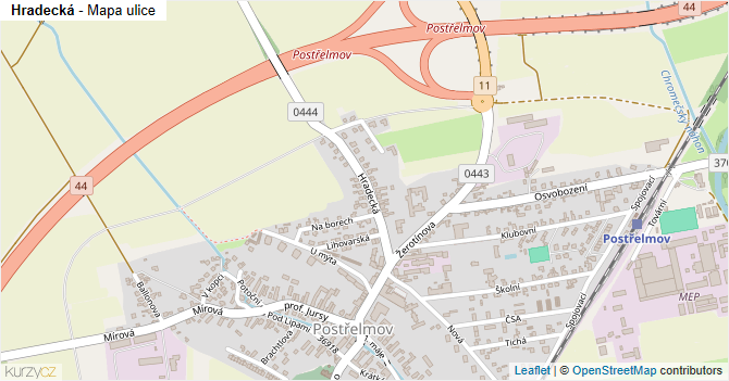 Hradecká - mapa ulice