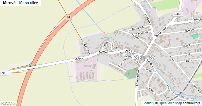 Mírová - mapa ulice