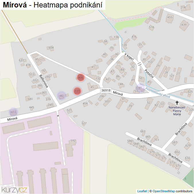 Mapa Mírová - Firmy v ulici.