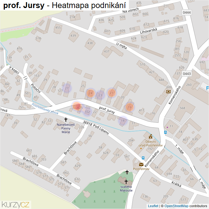 Mapa prof. Jursy - Firmy v ulici.