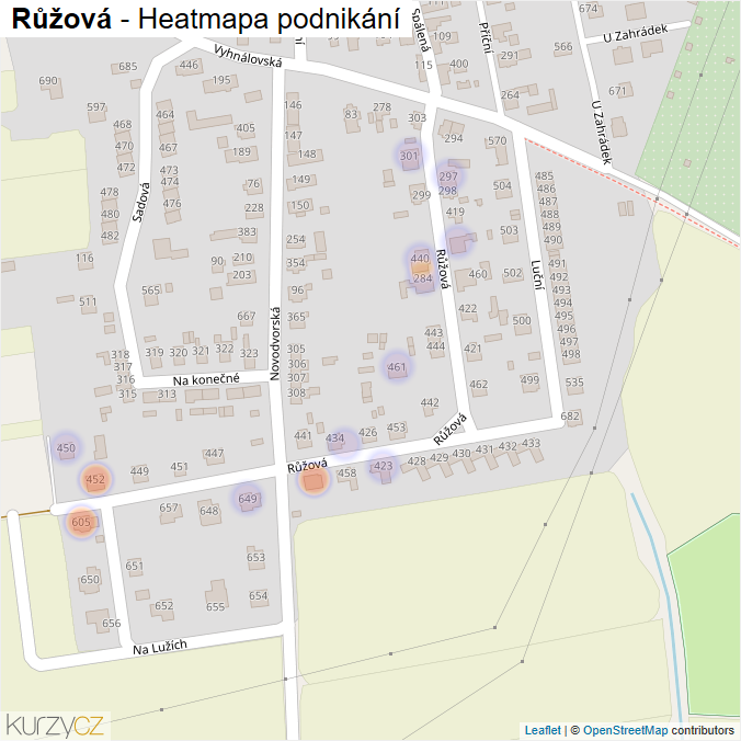 Mapa Růžová - Firmy v ulici.