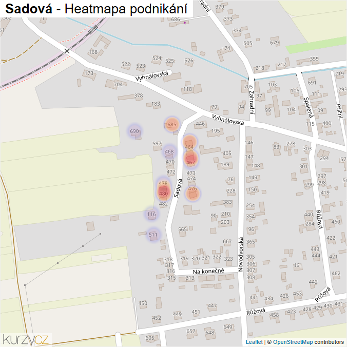 Mapa Sadová - Firmy v ulici.