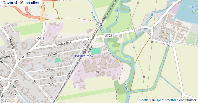 Tovární - mapa ulice