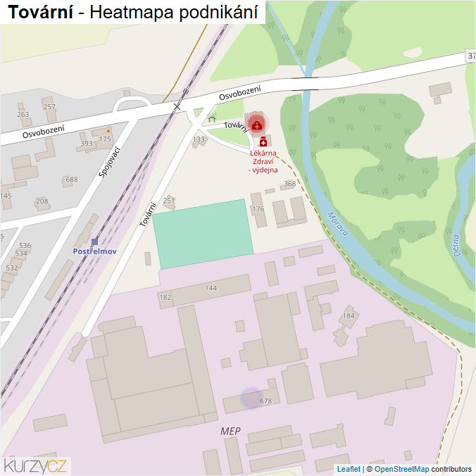 Mapa Tovární - Firmy v ulici.