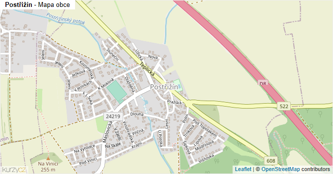 Postřižín - mapa obce
