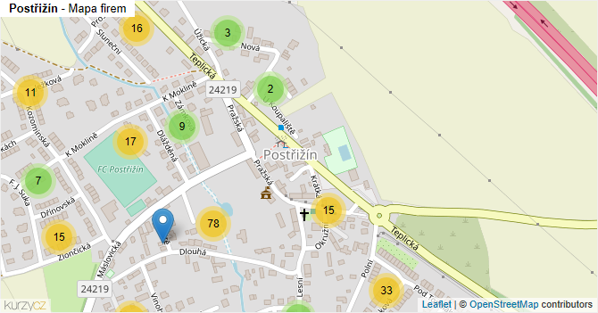 Postřižín - mapa firem