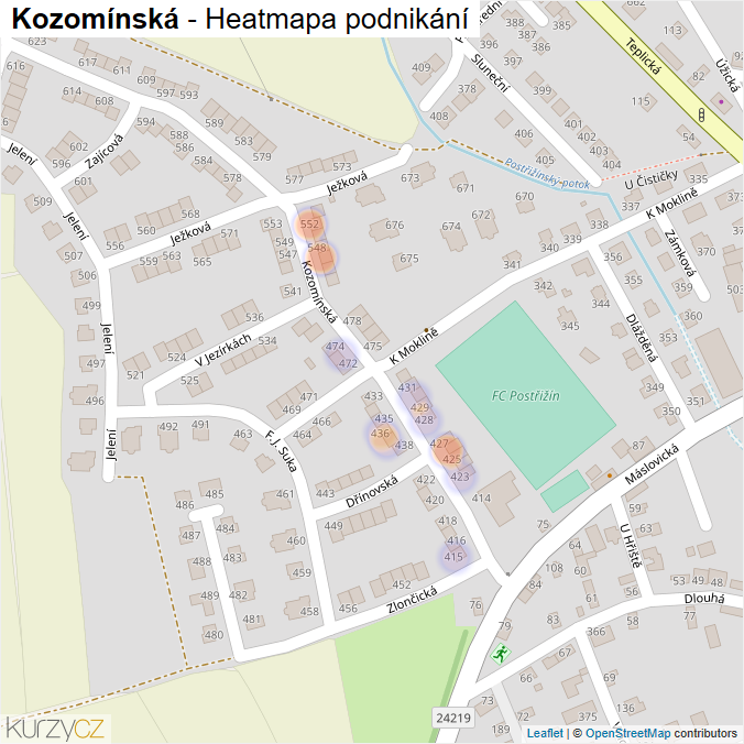Mapa Kozomínská - Firmy v ulici.