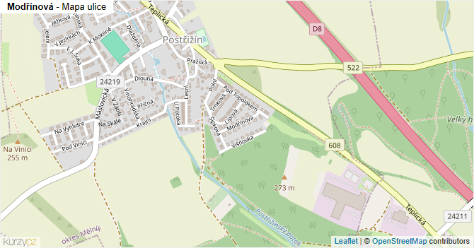 Modřínová - mapa ulice