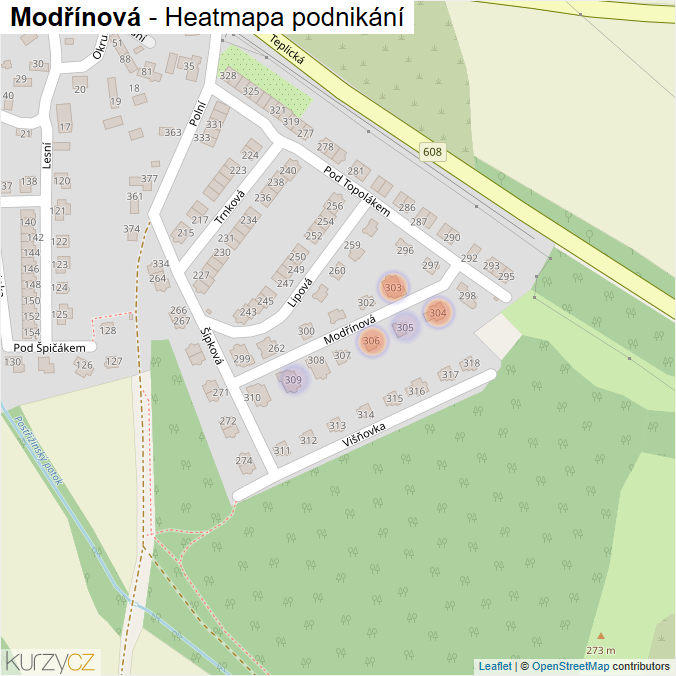 Mapa Modřínová - Firmy v ulici.