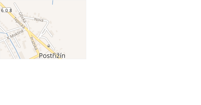 Nová v obci Postřižín - mapa ulice