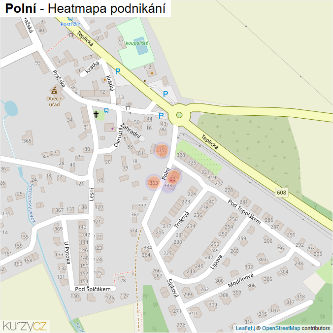 Mapa Polní - Firmy v ulici.