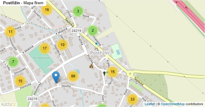 Postřižín - mapa firem