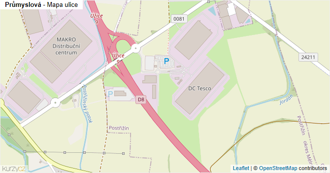 Průmyslová - mapa ulice