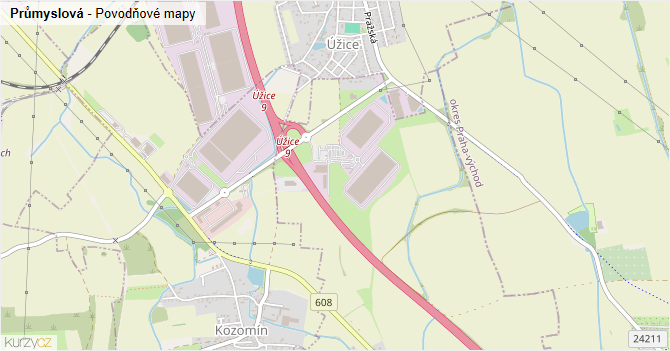 Průmyslová - záplavové mapy stoleté vody