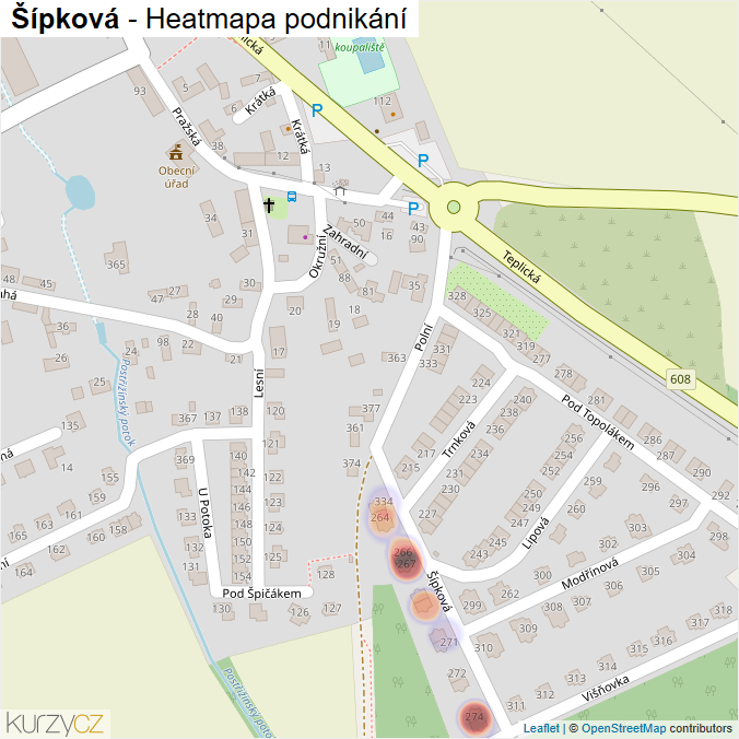 Mapa Šípková - Firmy v ulici.