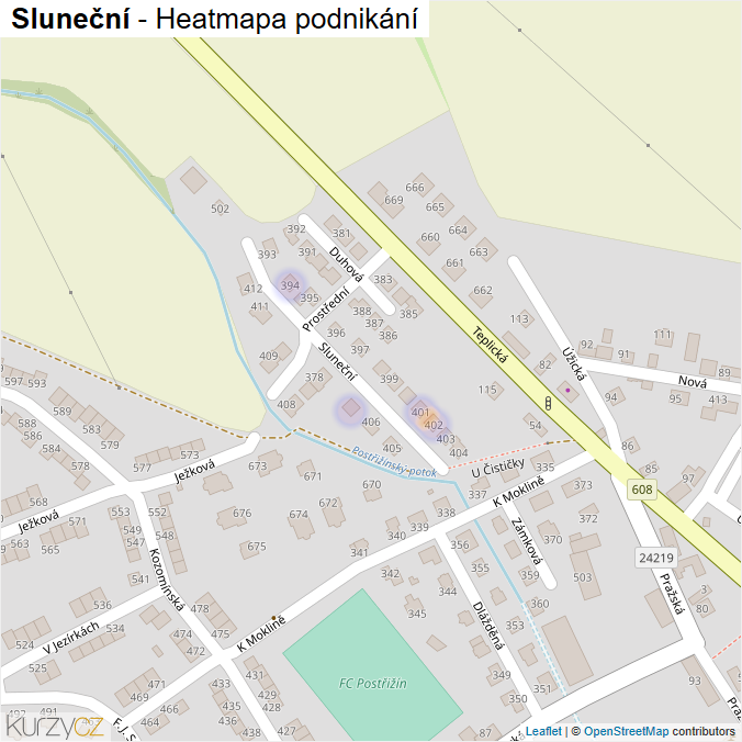 Mapa Sluneční - Firmy v ulici.