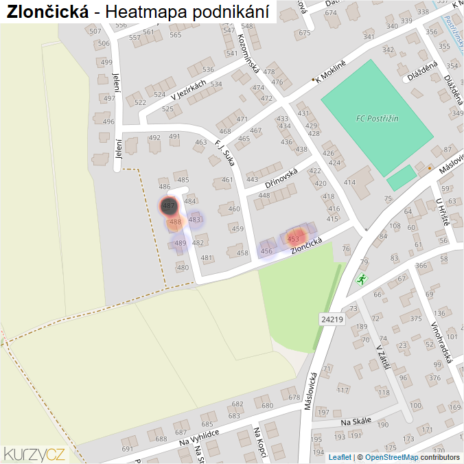 Mapa Zlončická - Firmy v ulici.