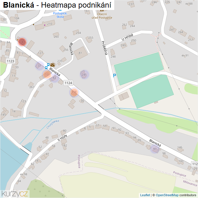 Mapa Blanická - Firmy v ulici.