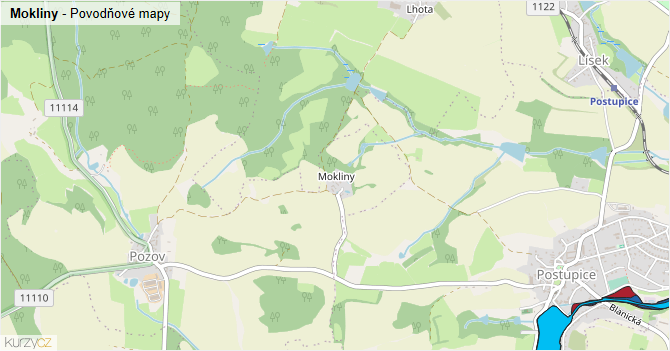 Mokliny - záplavové mapy stoleté vody