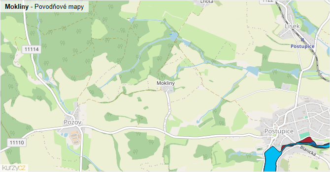 Mokliny - záplavové mapy stoleté vody