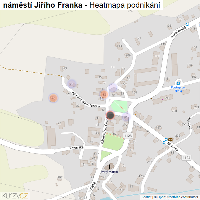 Mapa náměstí Jiřího Franka - Firmy v ulici.