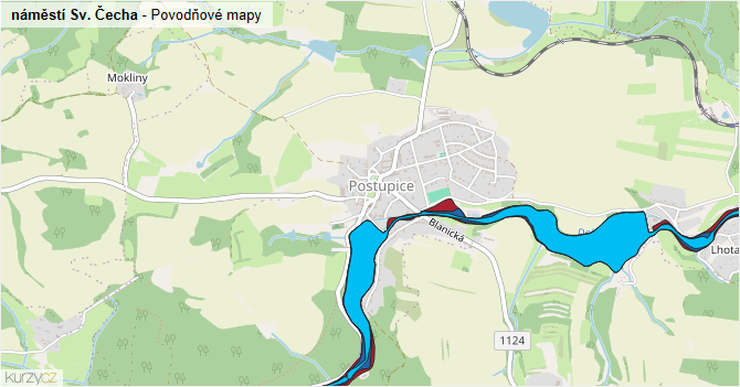 náměstí Sv. Čecha - záplavové mapy stoleté vody