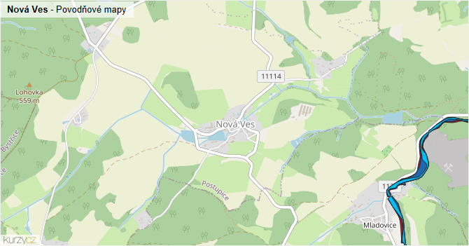 Nová Ves - záplavové mapy stoleté vody