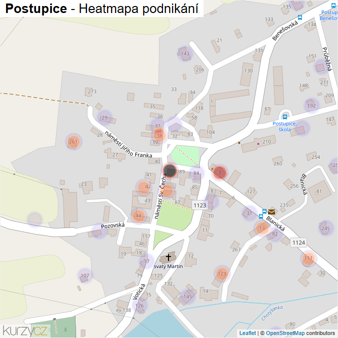 Mapa Postupice - Firmy v části obce.