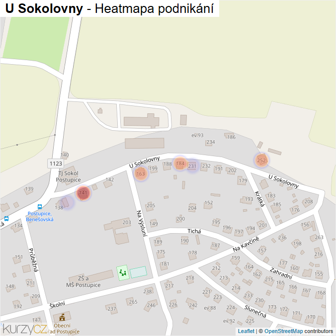 Mapa U Sokolovny - Firmy v ulici.