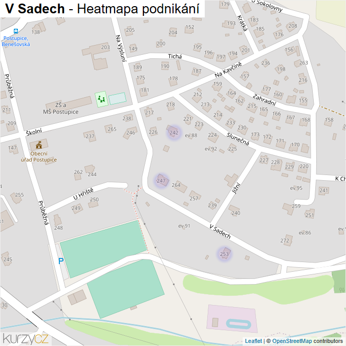 Mapa V Sadech - Firmy v ulici.