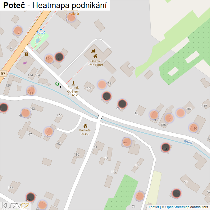 Mapa Poteč - Firmy v obci.